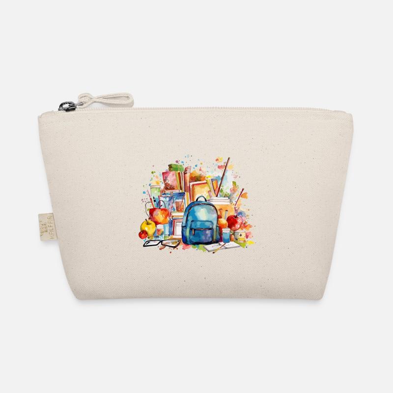Aquarell Schultasche und Bücher Illustration - Bio-Täschchen - Natur