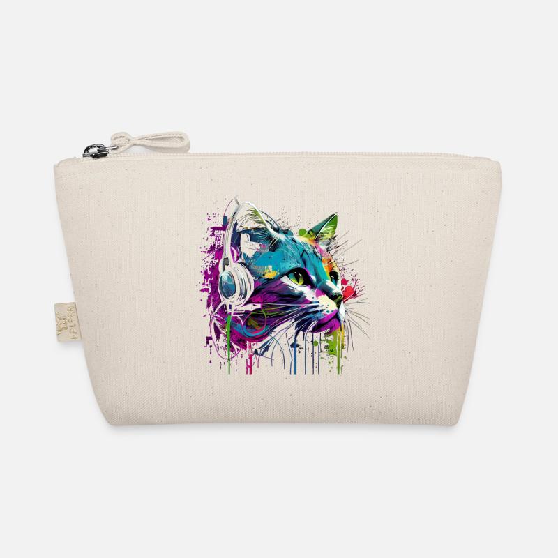 Chat avec écouteurs - Trousse biologique - nature