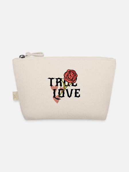 True Love Blossoming Feeling Heart and Rose - Organic Pouch - nature - Front