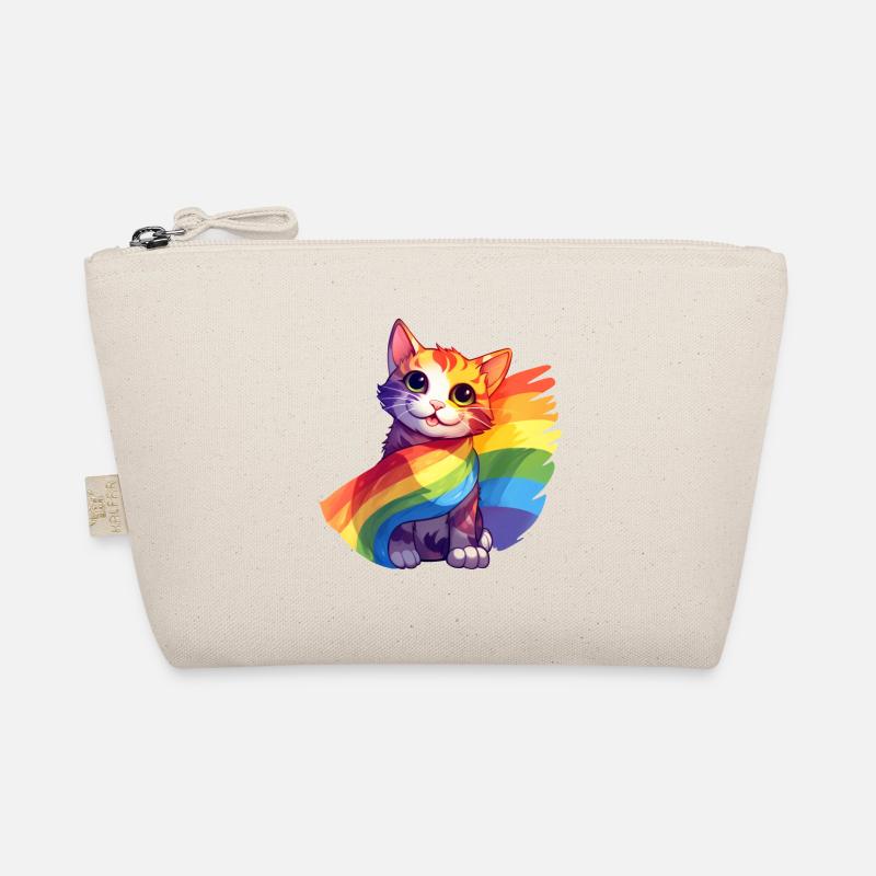 Pride Cat – Bunte Regenbogen-Katze mit Flagge Bio-Täschchen