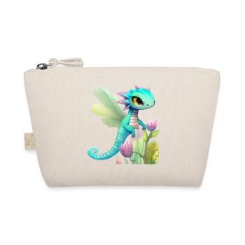 Kawaii Dragon Cartoon sur Fleur Rose - Trousse biologique - nature - Devant