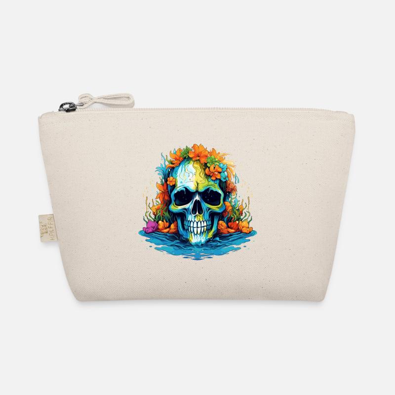 Tropischer Blüten-Totenkopf - Bio-Täschchen - Natur