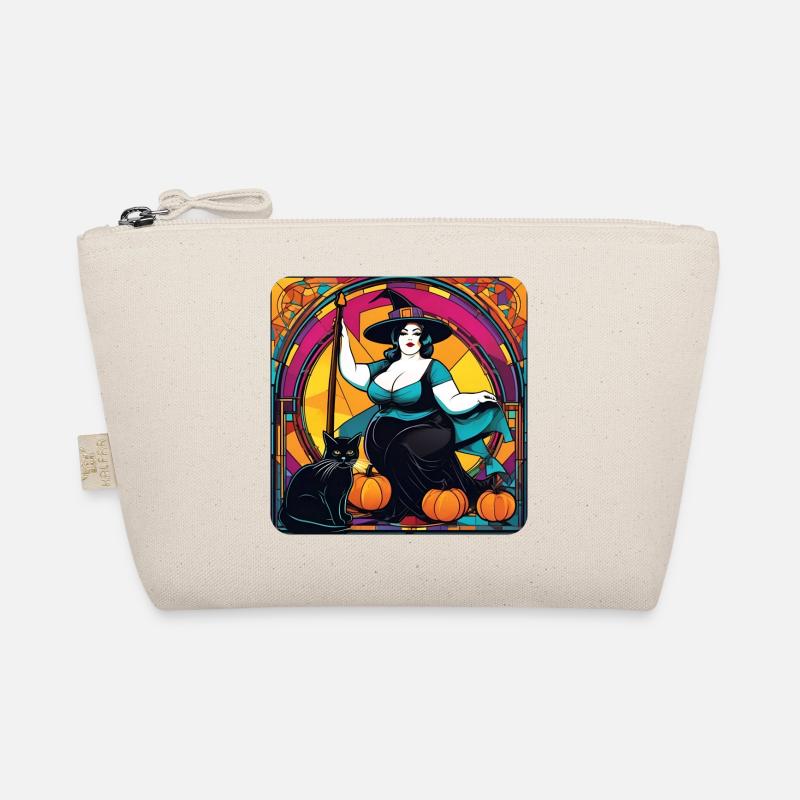 Witch with black cat in mosaic style Organic Pouch