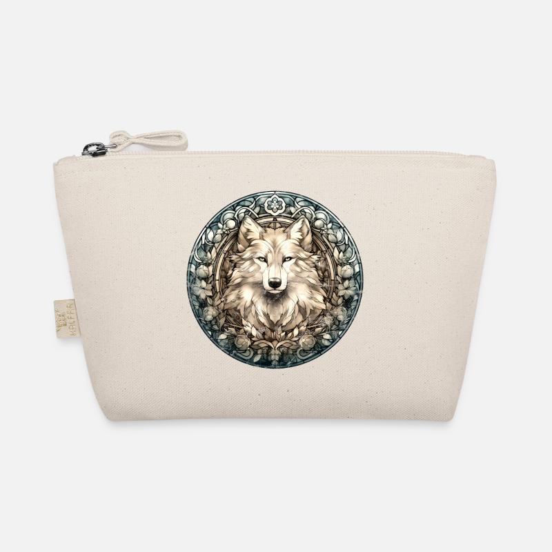 Weißer Wolf, Blumen, Bleiglas Stil, Tiere, Vintage - Bio-Täschchen - Natur