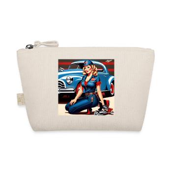 Pinup im Retrowagen Blau - Bio-Täschchen - Natur - Vorne
