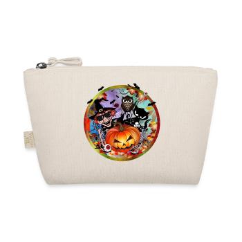 Halloween Pumpkin with Witch, Cat, Bat & Owl - Organic Pouch - nature - Front