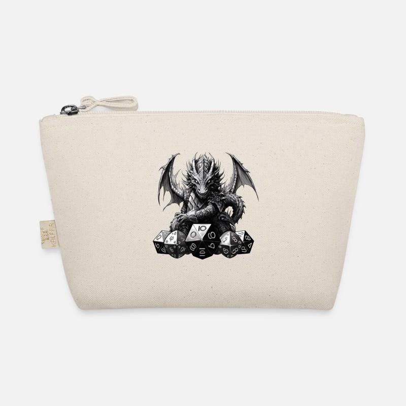 Schwarzer Fantasy Drache W20 RPG Shirt - Bio-Täschchen - Natur