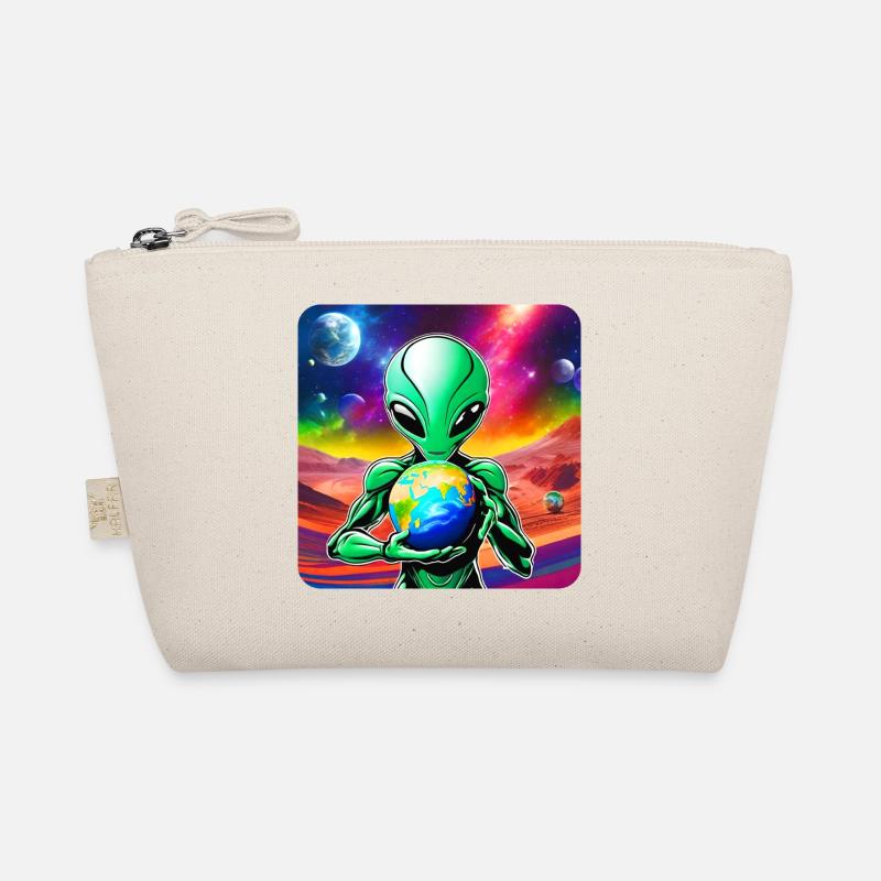 Cooler Alien mit Planet in den Händen - Bio-Täschchen - Natur