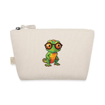 Chameleon With Glasses Cartoon Kawaii Illustration - Organic Pouch - nature - Front