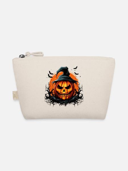 Halloween Zauber gruseliger Kürbis mit Fledermaus - Bio-Täschchen - Natur