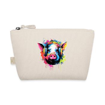 Schwein mit Kopfhörer Tiere Schweine - Bio-Täschchen - Natur - Vorne