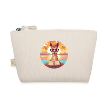 Llama Cute Funny Cartoon Kawaii Book Beach - Organic Pouch - nature - Front