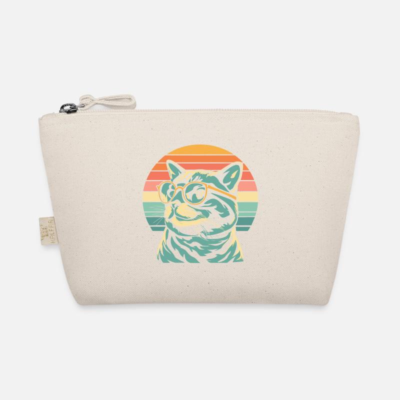 Retro Sunset Katze mit Brille - Bio-Täschchen - Natur