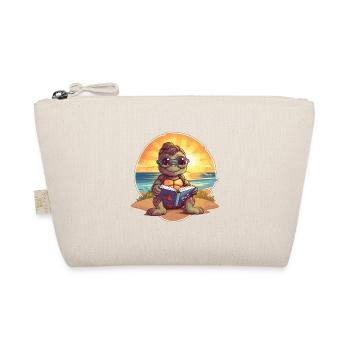 Turtle Cute Funny Cartoon Kawaii Book Beach - Organic Pouch - nature - Front