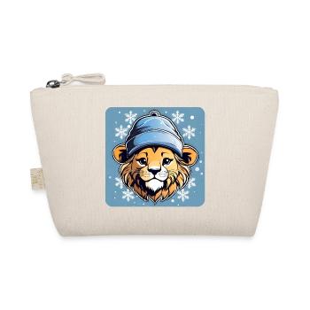 Cute lion with winter hat and snowflakes - Organic Pouch - nature - Front