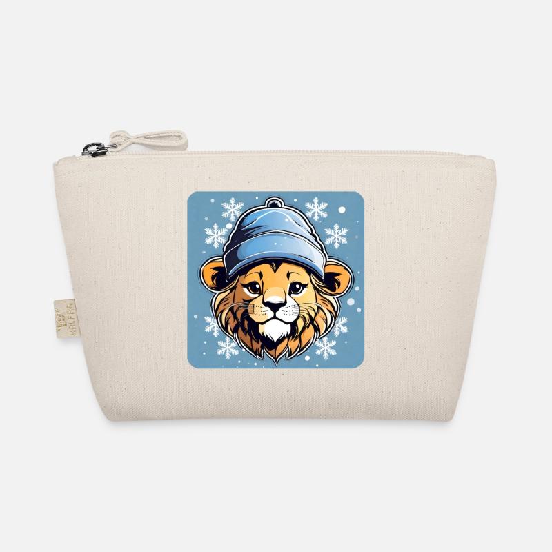 Cute lion with winter hat and snowflakes Organic Pouch