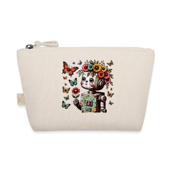 Robot child with flowers, cute, vintage - Organic Pouch - nature - Front