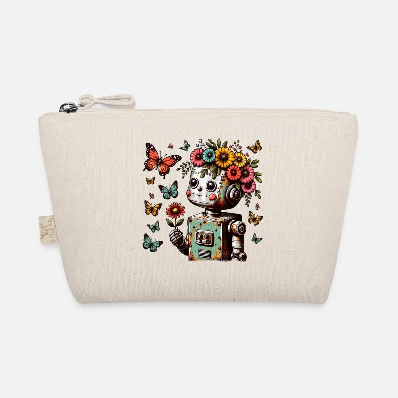 Enfant robot avec des fleurs, mignon, vintage Trousse biologique