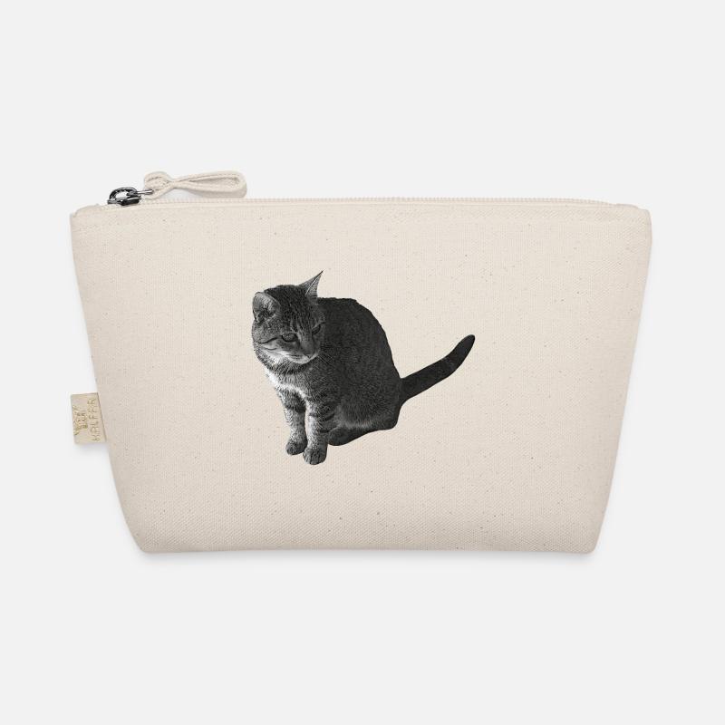 Katze sitzend, schwarz-weiß, tabby Motive Bio-Täschchen