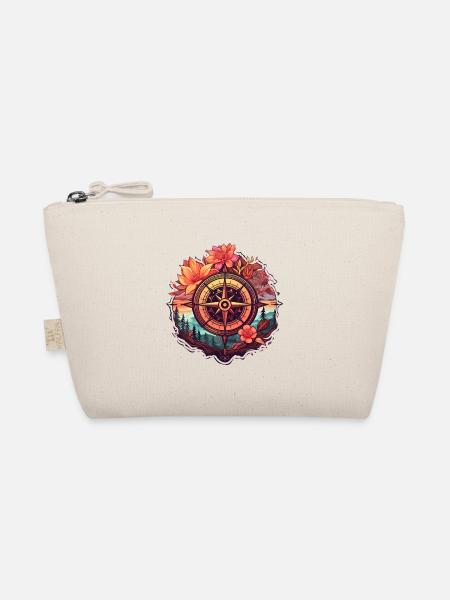 Wunderschöner Boho Kompass mit Blumen und Bäumen - Bio-Täschchen - Natur