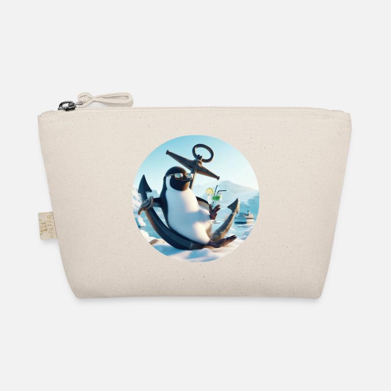 Casual penguin sits on anchor and drinks Organic Pouch
