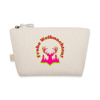 Frohe Weihnachten Hirsch im Wald neon pink grün - Bio-Täschchen - Natur - Vorne