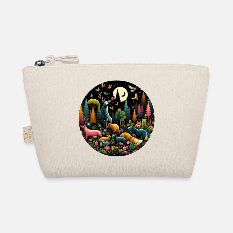 Forest, Animals, Colorful, Black, Night Organic Pouch