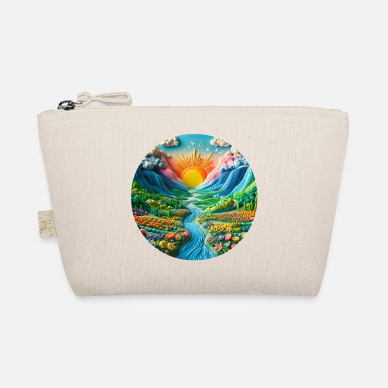 Landschaft bunt mit Sonne Berge und See aus Knete - Bio-Täschchen - Natur