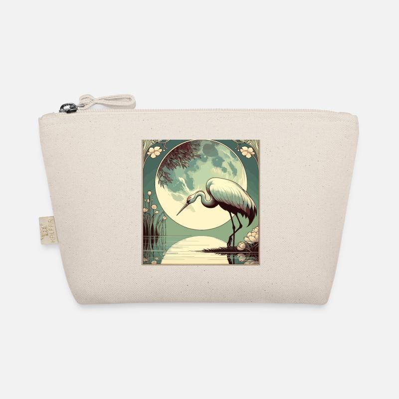 Storch am See bei Vollmond Art Deco Style - Bio-Täschchen - Natur