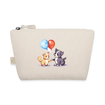 Cat And Dog Kawaii Cartoon Playing With Balloons - Organic Pouch - nature - Front