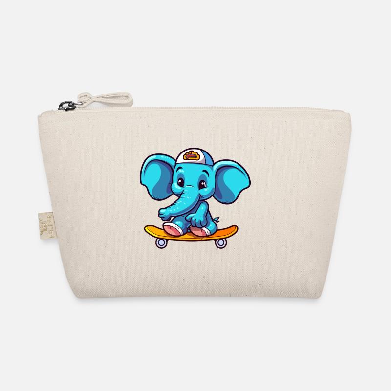 Funny Elephant Kawaii Cartoon Playing Skateboard Organic Pouch