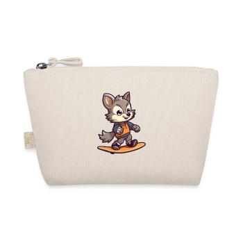 Funny Wolf Kawaii Cartoon Pet Playing Skateboard - Organic Pouch - nature - Front