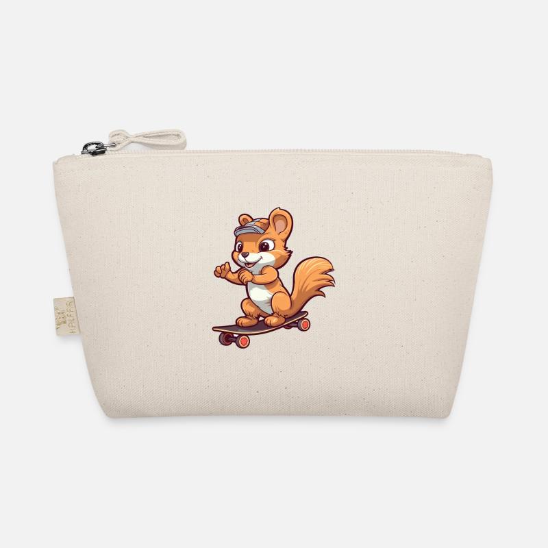 Funny Squirrel Kawaii Cartoon Playing Skateboard Organic Pouch