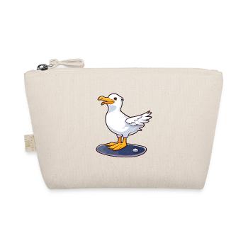 Funny Seagull Kawaii Cartoon Playing Skateboard - Organic Pouch - nature - Front