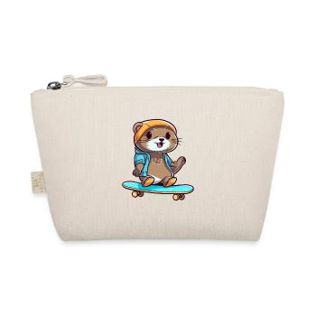 Funny Otter Kawaii Cartoon Pet Playing Skateboard - Organic Pouch - nature - Front