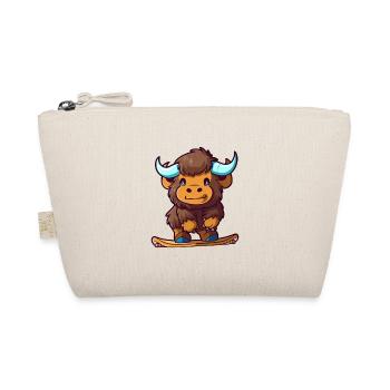 Funny Bison Kawaii Cartoon Pet Playing Skateboard - Organic Pouch - nature - Front