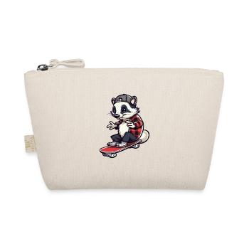 Funny Badger Kawaii Cartoon Pet Playing Skateboard - Organic Pouch - nature - Front