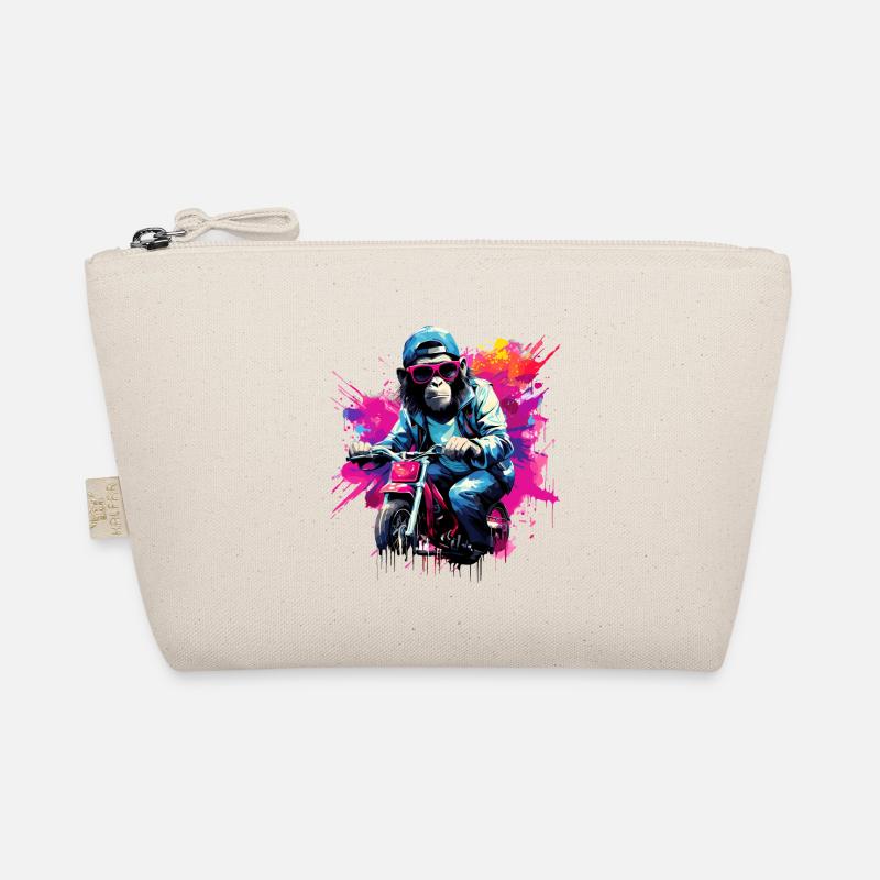 Funny monkey with motorcycle chimpanzee monkey Organic Pouch