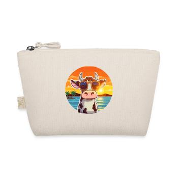 Cow Funny Cartoon Kawaii Beach Illustration - Organic Pouch - nature - Front
