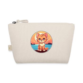 Kitten Funny Cartoon Kawaii Beach Illustration - Organic Pouch - nature - Front