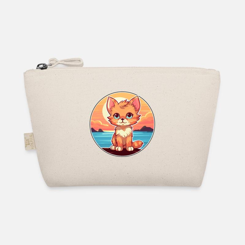 Kitten Funny Cartoon Kawaii Beach Illustration Organic Pouch