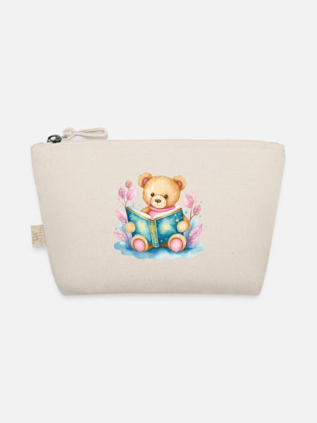 Teddybär mit Buch Aquarell - Bio-Täschchen - Natur