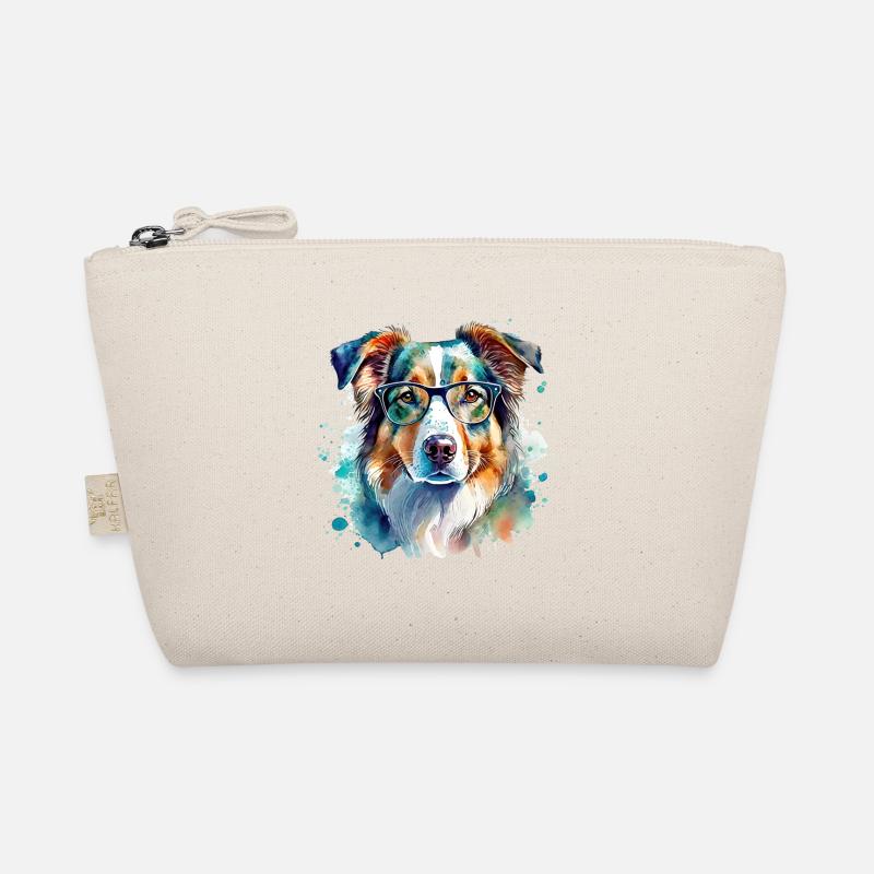 Australian Shepherd mit Brille Aquarell Bio-Täschchen