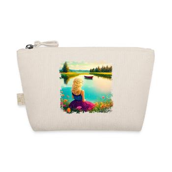 Femme assise au bord du lac - look vintage - Trousse biologique - nature - Devant
