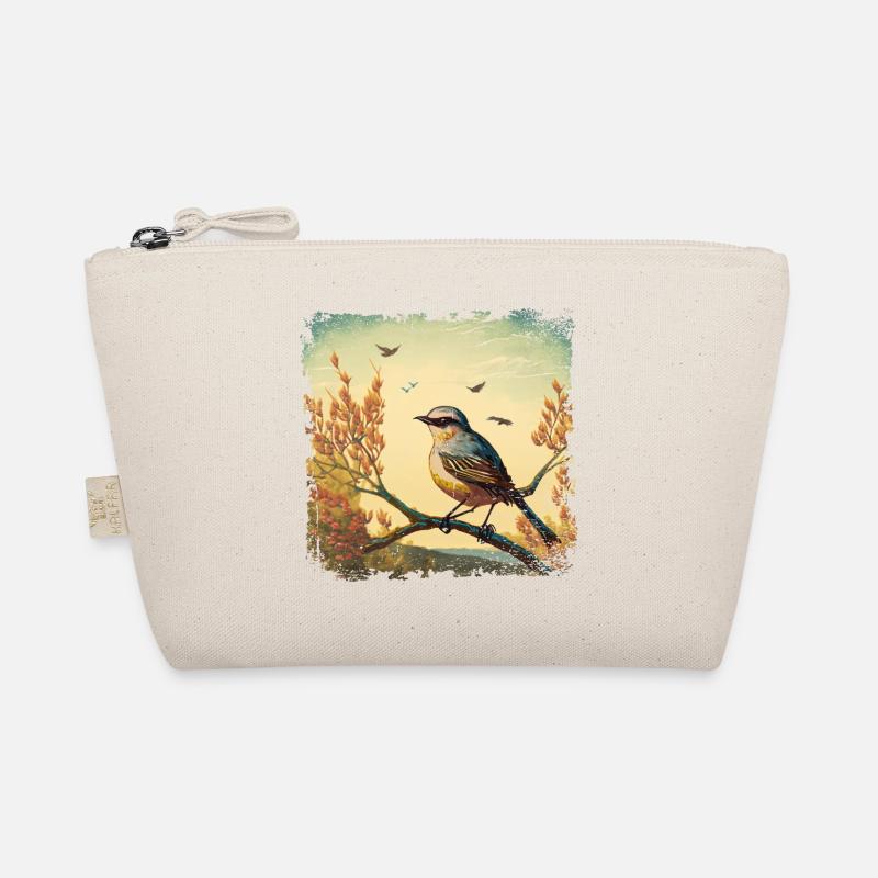 Vogel sitzt auf Ast, mediterraner Hintergrund Bio-Täschchen