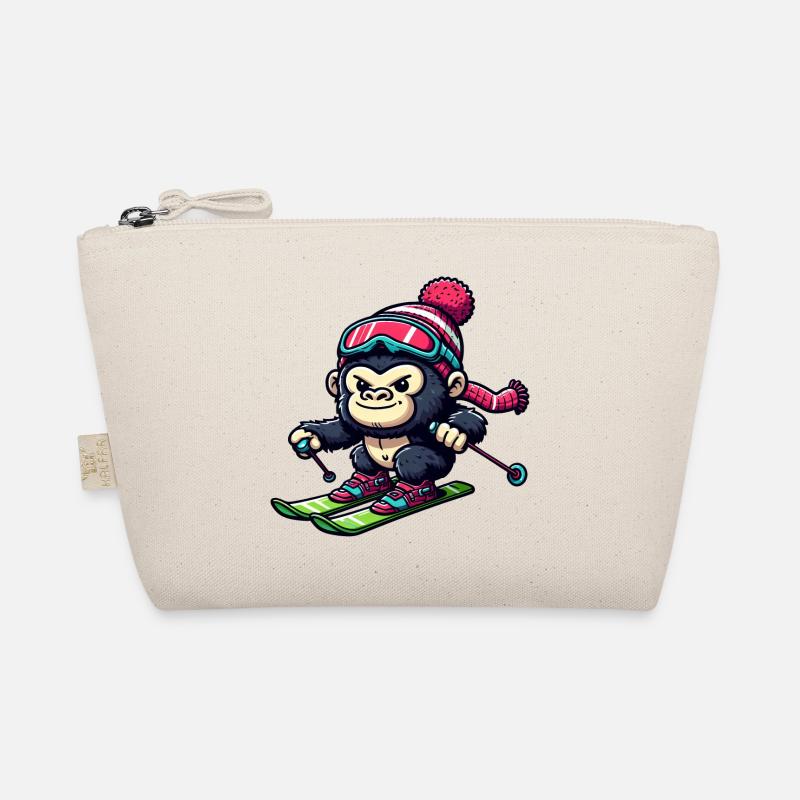 Affe Gorilla Schimpanse Skiurlaub Skifahrer Design Bio-Täschchen