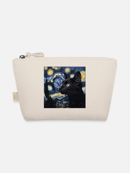 schwarze katze, katzen, van gogh, sternennacht - Bio-Täschchen - Natur
