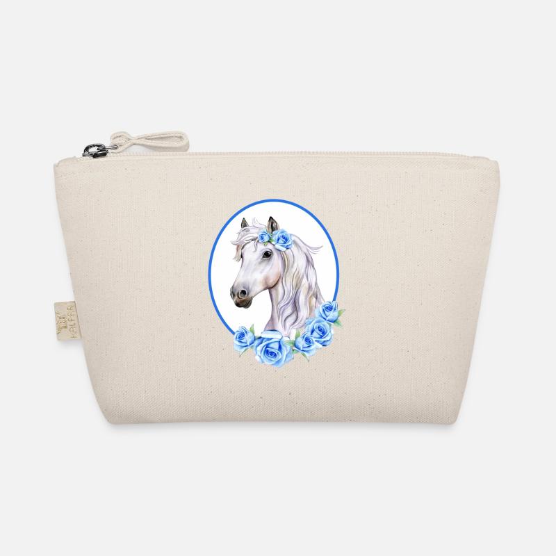 Romantisches weißes Pferd - Rosen hellblau Bio-Täschchen