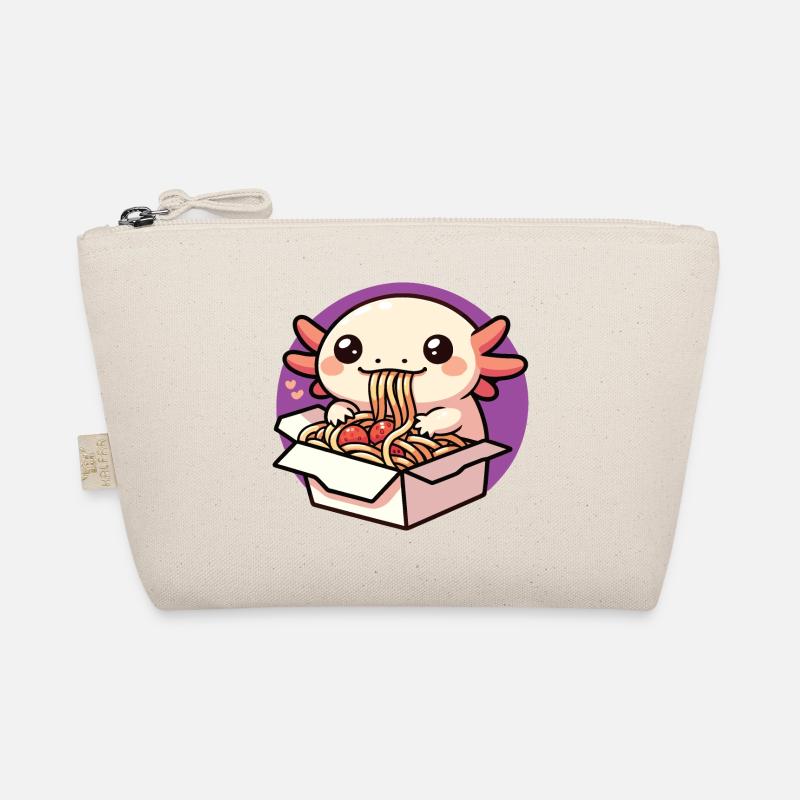 Axolotl schlürft eine leckere Spaghetti Bio-Täschchen