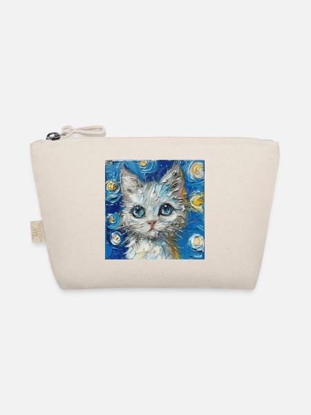 Cat, Cat Motif - Organic Pouch - nature - Front